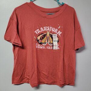 Joyspun Moth Grow Tee Shirt‎ Cropped Soft Womens Small Short Sleeve Transform